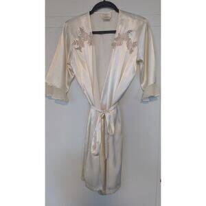 Secret Treasures Robe S Ivory Embroidered Embellished Lace Trim Bow Coquette 90s